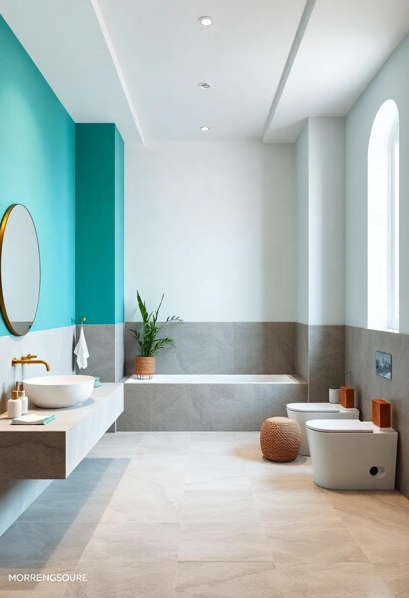 Charcoal and Cream: utilize a striking charcoal gray alongside a crisp cream, complemented by marble accents for a timeless elegance