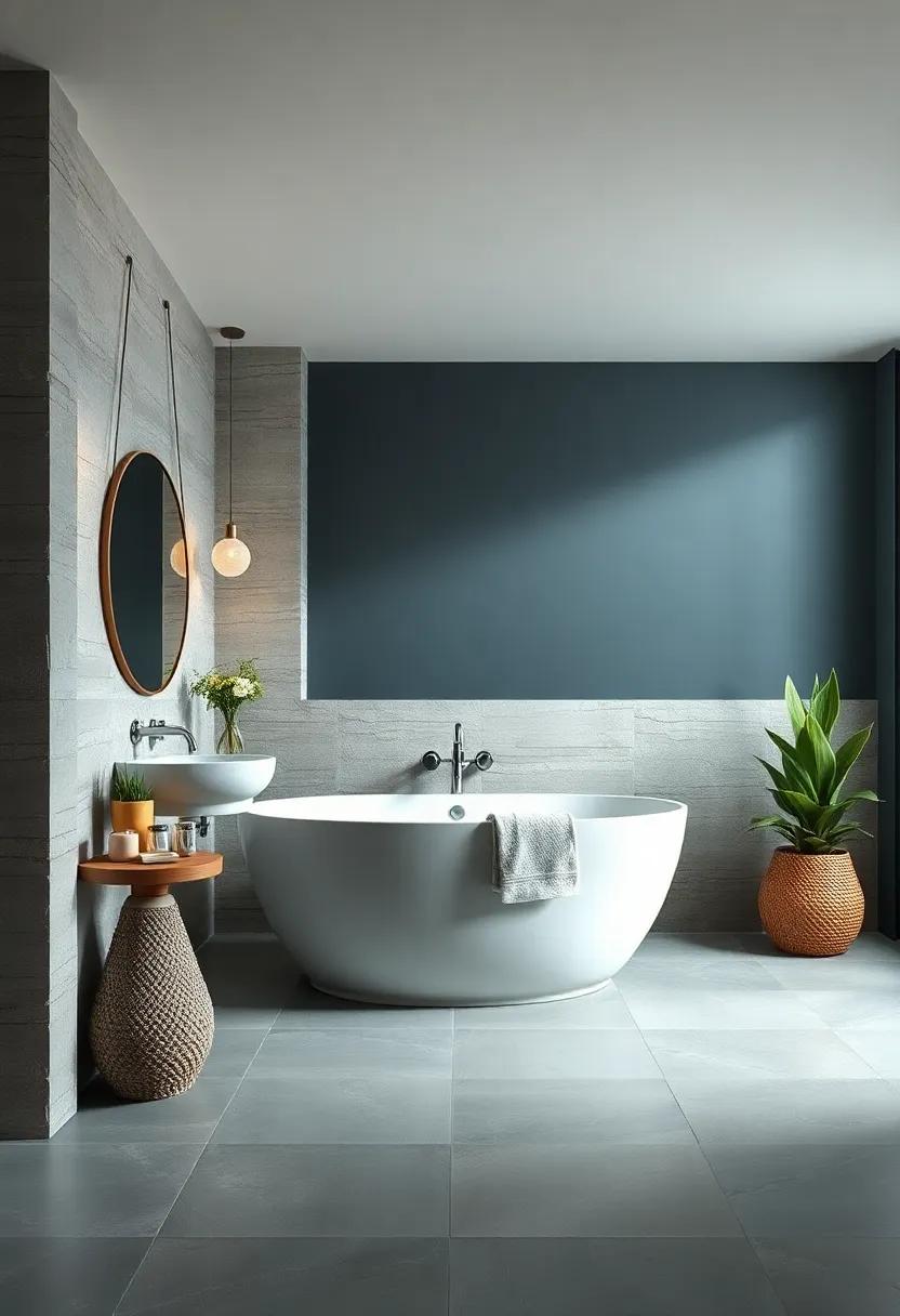 Slate and Sage: Combine deep slate blue with soft sage green for a refreshing nature-inspired look, enhanced by slate tiles