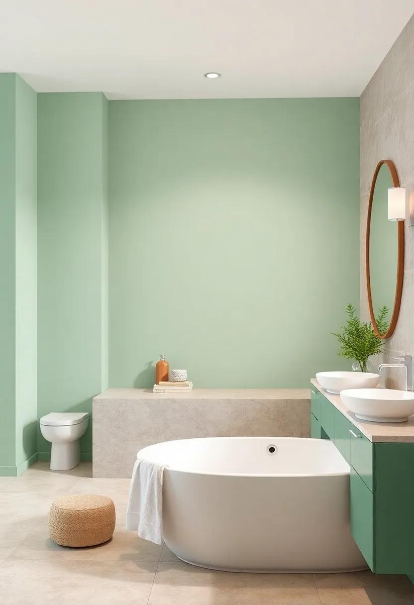 Mint Green and Pearl: Fresh mint green against a pearly backdrop creates a soft, delightful setting, with polished stone for a chic finish