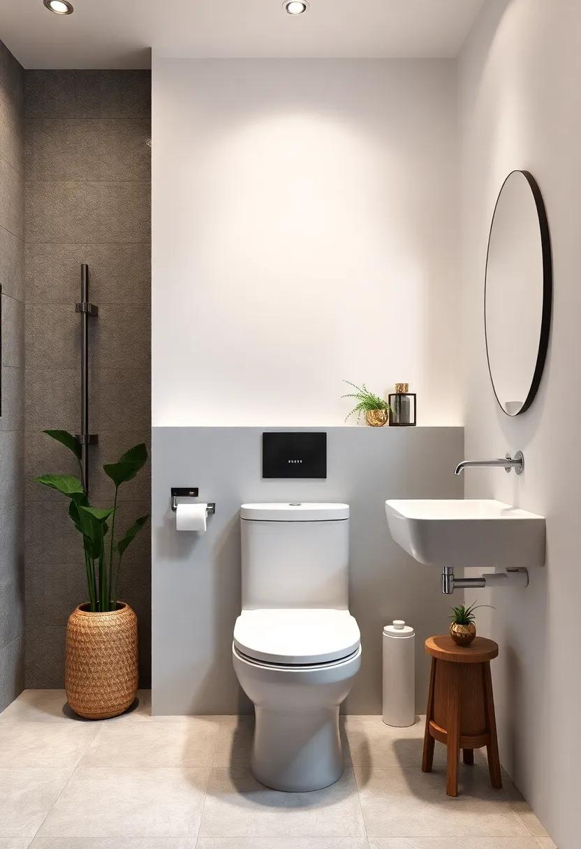 revamp Toilets: Go for a sleek gray toilet that compliments white walls, transforming a basic necessity into a stylish statement piece