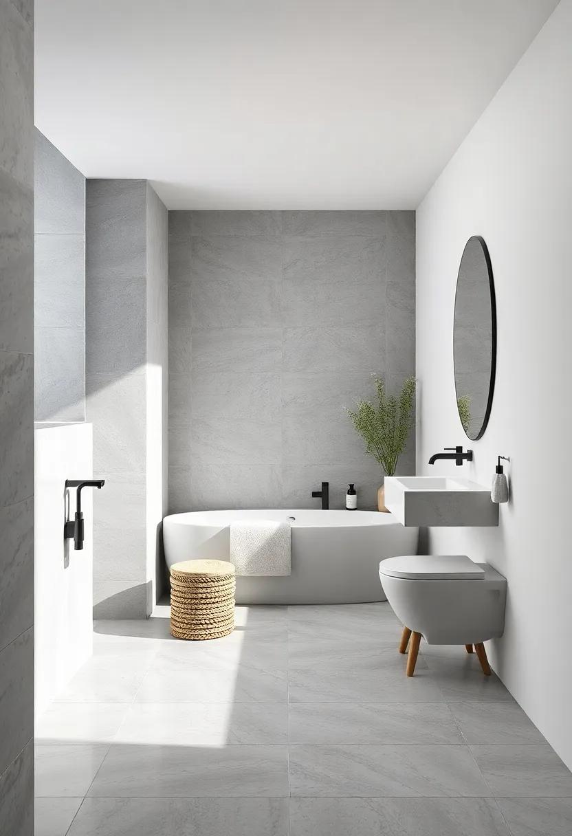 Textured Touches: Combine matte gray finishes with glossy white tiles for a dynamic contrast that enhances the tactile experience of your bathroom