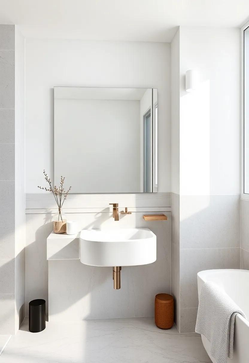 Beautiful Backsplash: Enhance your sink area with a two-tone backsplash that combines glossy white and matte gray tiles, offering a stylish pop of color