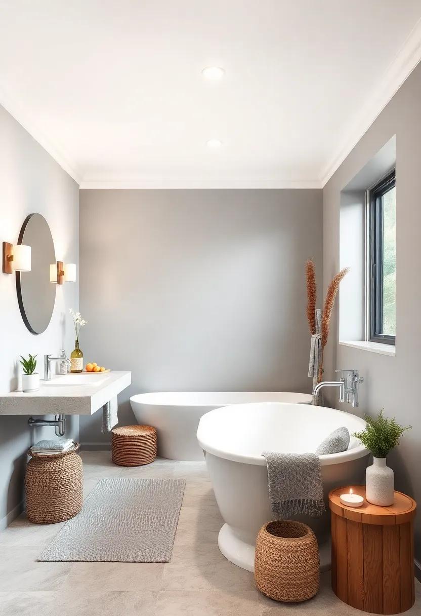 Inviting Spa Retreat: Create a spa-like retreat with soft gray paint, paired with white fixtures and calming décor, perfect for unwinding at the end of the day
