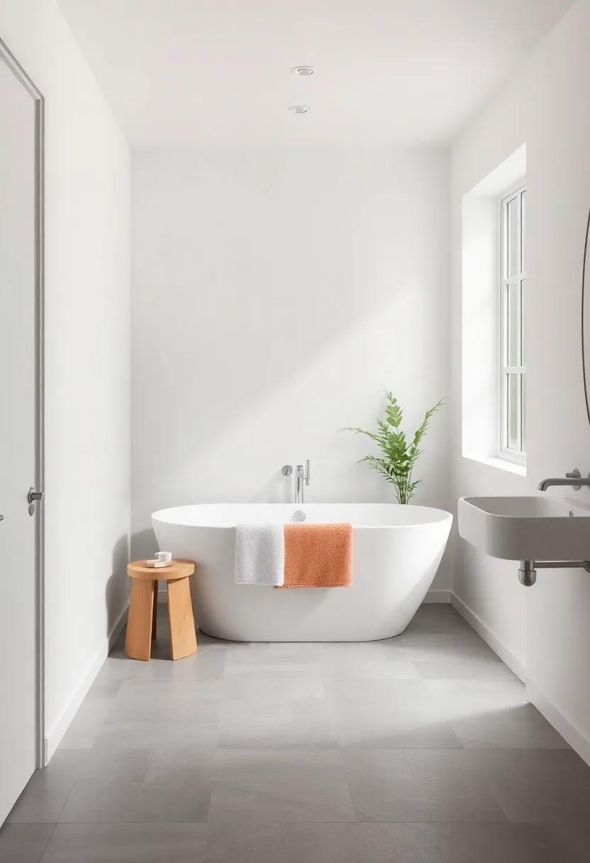 Surrounding Bathtub Bliss: design a two-tone bathtub nook with gray tiles on the floor and white walls, creating an inviting space for relaxation