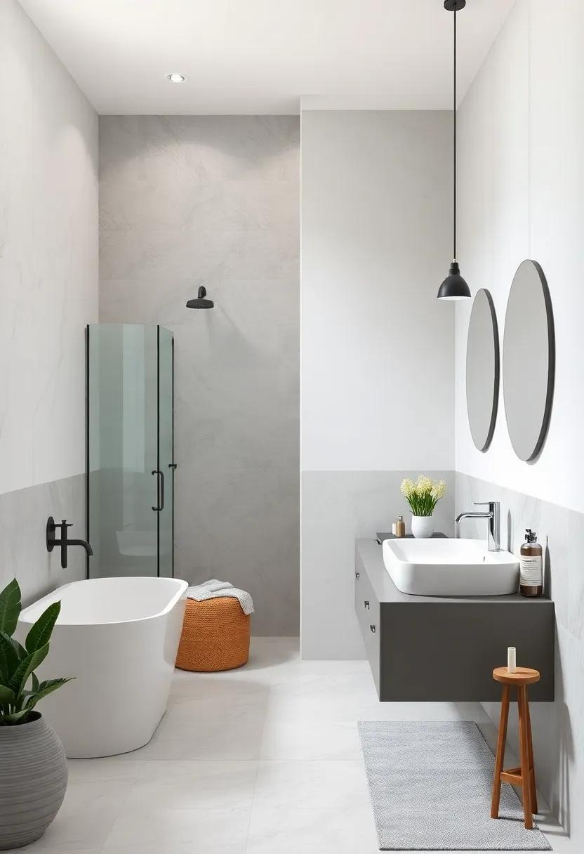 Unique Fixtures: Explore unique sink faucets and showerheads in matte gray to subtly enhance your two-tone theme without overpowering the design