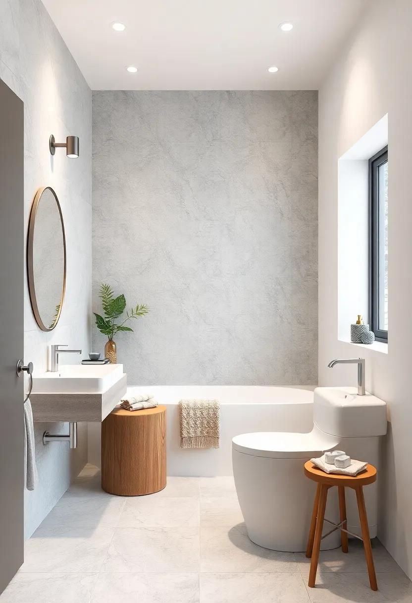 Chic Lighting: Install sleek gray light fixtures paired with white accents to provide both illumination and a modern touch to your bathroom decor