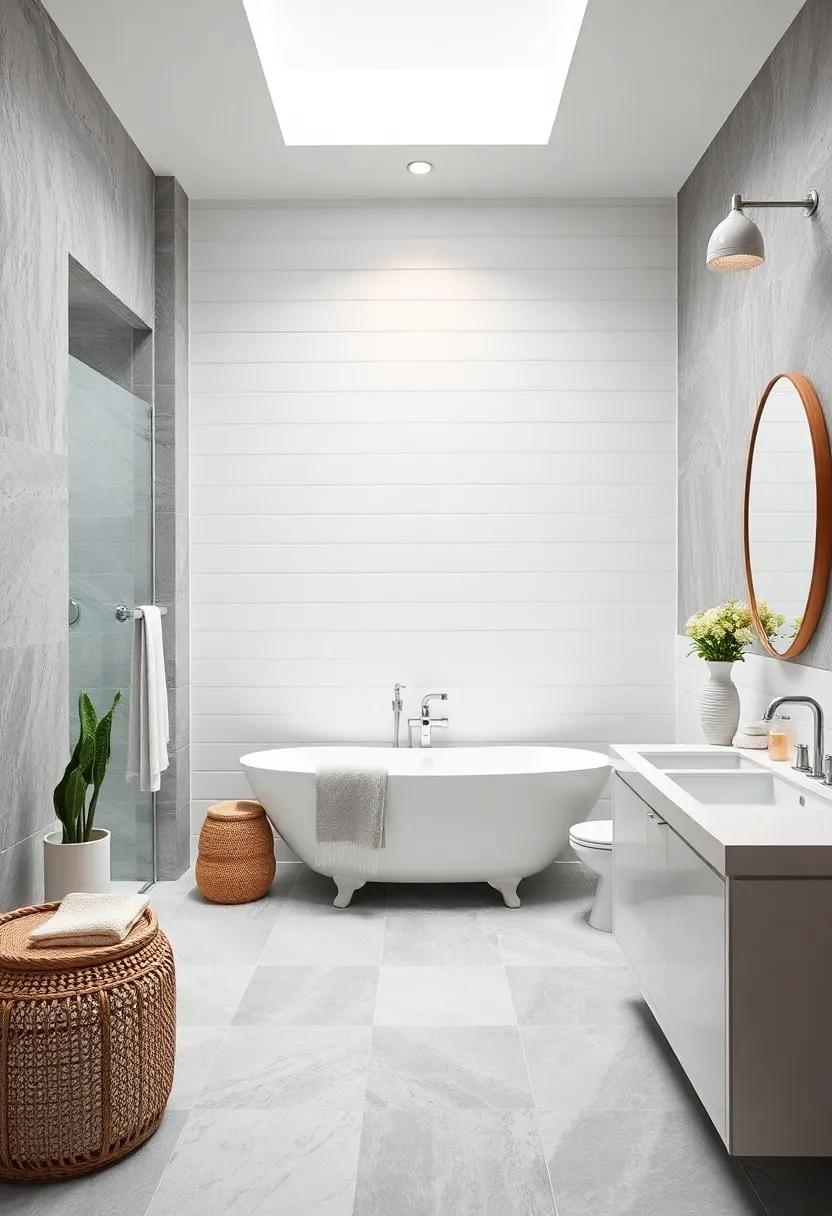 Coastal Chic: Integrate soft gray tiles and white shiplap to invoke a coastal vibe, bringing fresh, beachy breezes into your bathroom