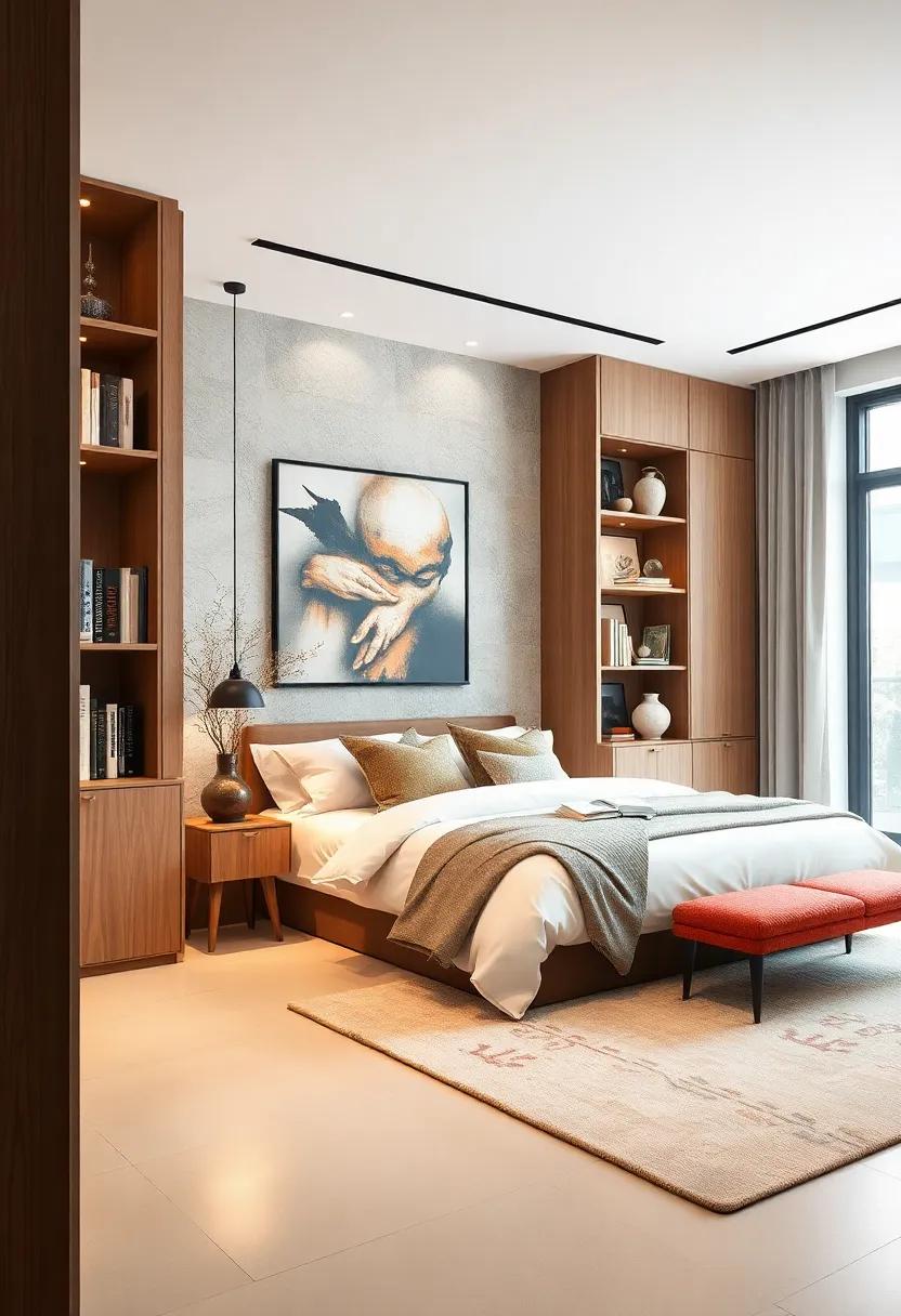 Built-In Bookcases: Design‌ built-in cabinets or bookcases⁢ that seamlessly integrate into your bedroom walls, providing⁣ a sophisticated ⁣and useful ⁤storage solution