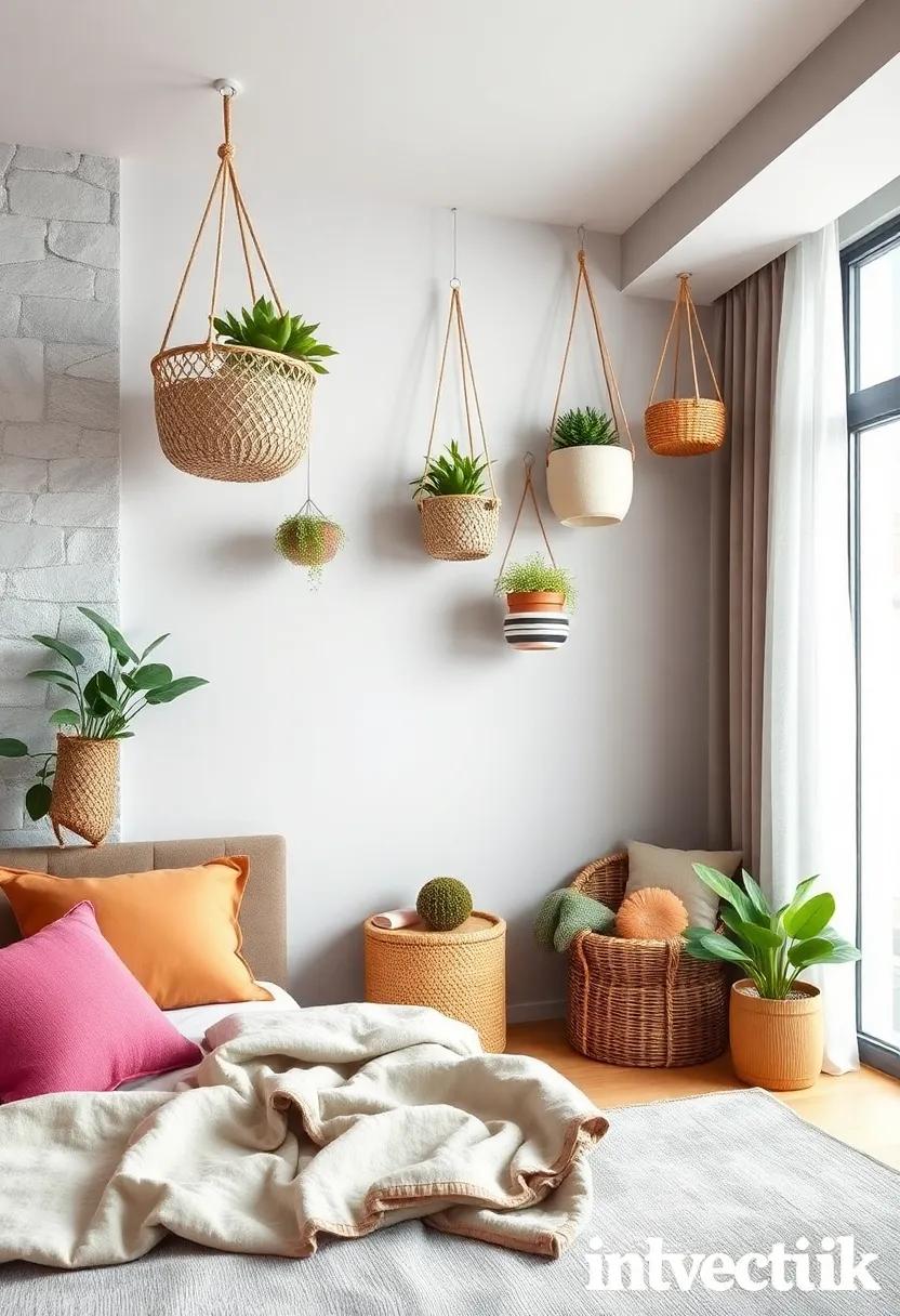 Hanging Storage Baskets: ⁤Suspend ⁢fabric or wire baskets​ from the ceiling​ or ‍walls, providing a chic way to store and display items like⁣ plants, blankets, or⁢ toys