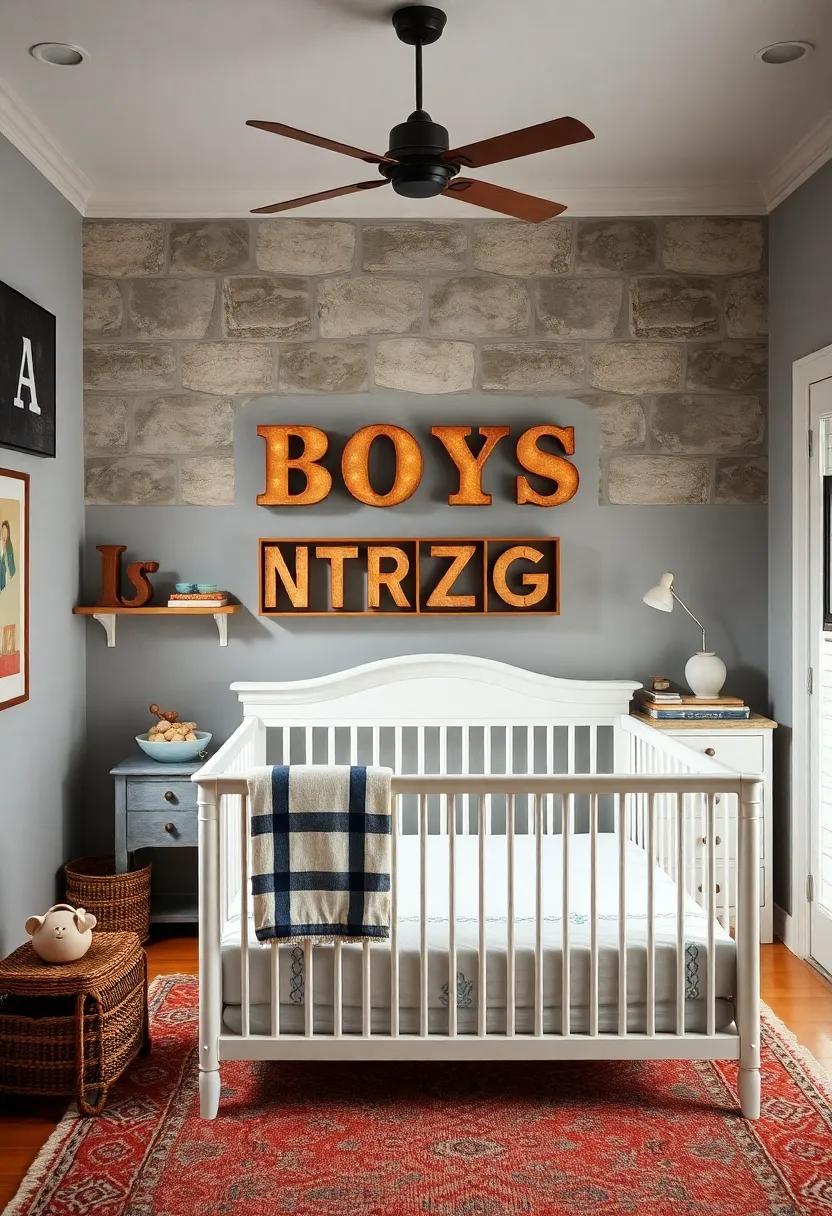 Heritage-Inspired Name Décor: Spell out your​ child's name with vintage letter blocks, wooden ⁤letters, or framed typography for a personal touch