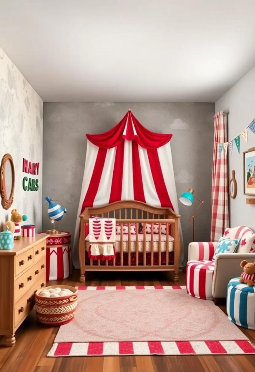 Retro Circus Theme: Celebrate the joy of the circus with playful elements such as striped tents, carnival colors, and whimsical animal motifs that delight the ​senses