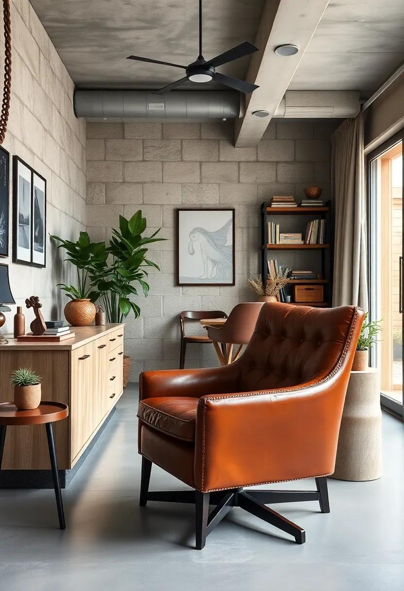 Worn Leather Chair: Choose a comfortable chair with history​ to create a welcoming spot for focused work