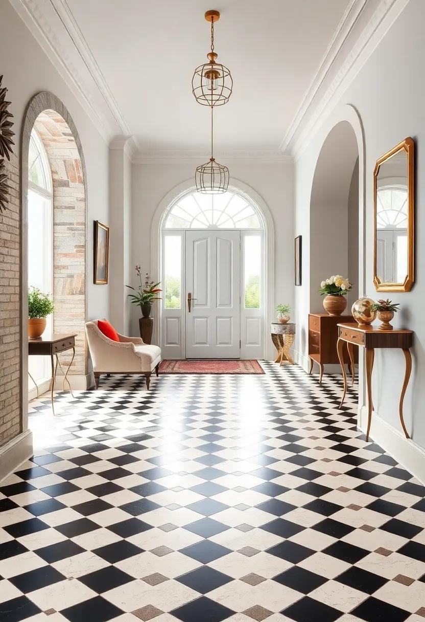 Classic Black and White Flooring: ‌Opt for a checkered or herringbone pattern in black and white tiles to create a striking first impression and an elegant vibe