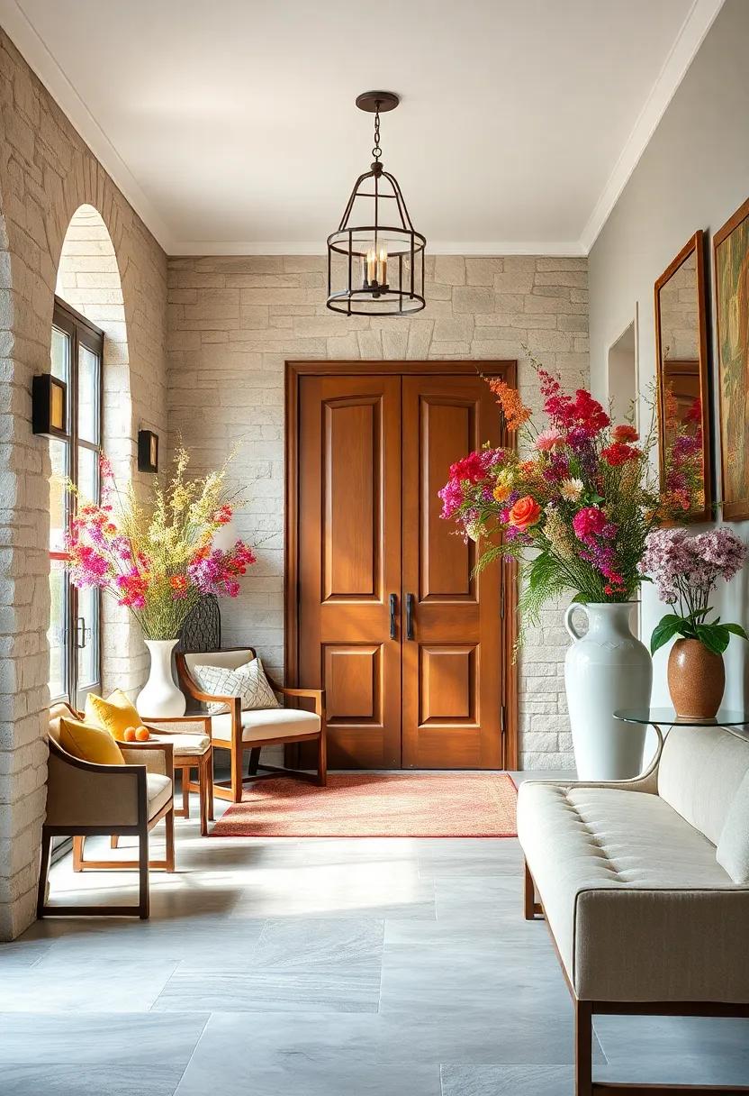 Floral Arrangements: Use​ classic vases filled with ‌fresh⁤ or dried​ flowers to bring a burst of ⁣color and ⁢liveliness to your entryway