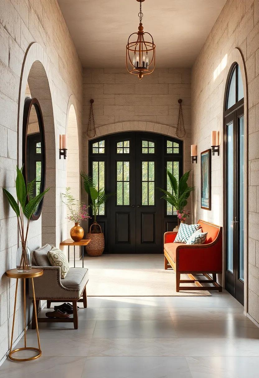 Upholstered Benches: Place an inviting upholstered bench where visitors can sit and remove their shoes, adding comfort and elegance to the space