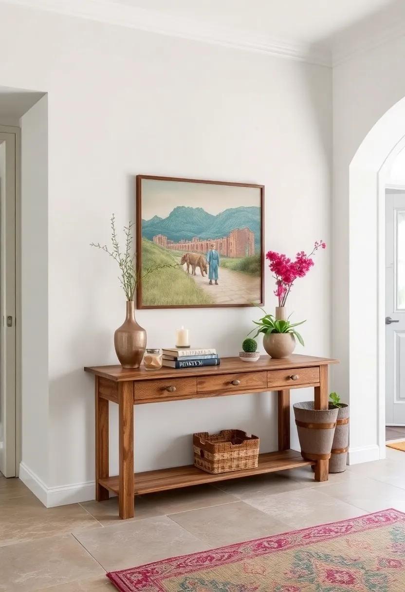 Vintage Console Tables: Incorporate a distressed wooden console table, adorned with ⁢vintage books and a scented candle, for a cozy yet chic focal point