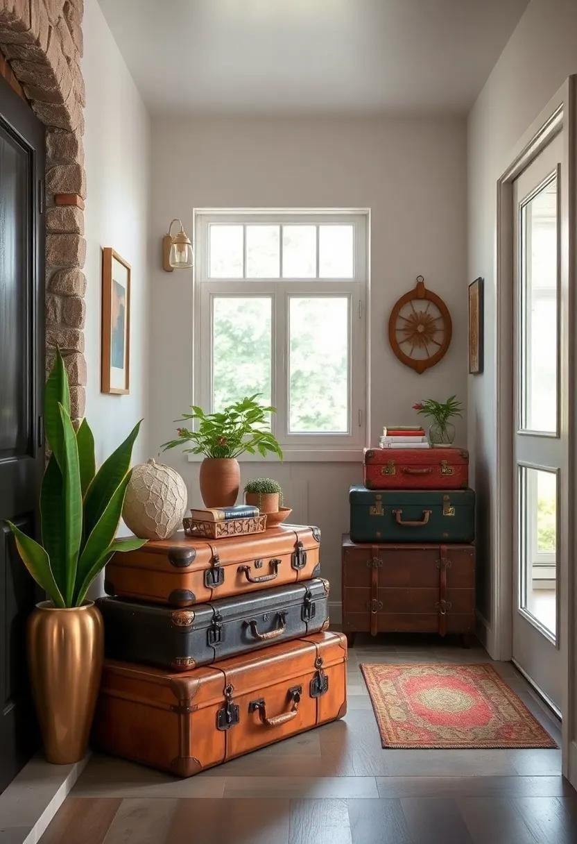 Vintage Suitcases: Stack vintage suitcases​ by the‍ door​ for an adorable and functional way to add decor while providing extra storage