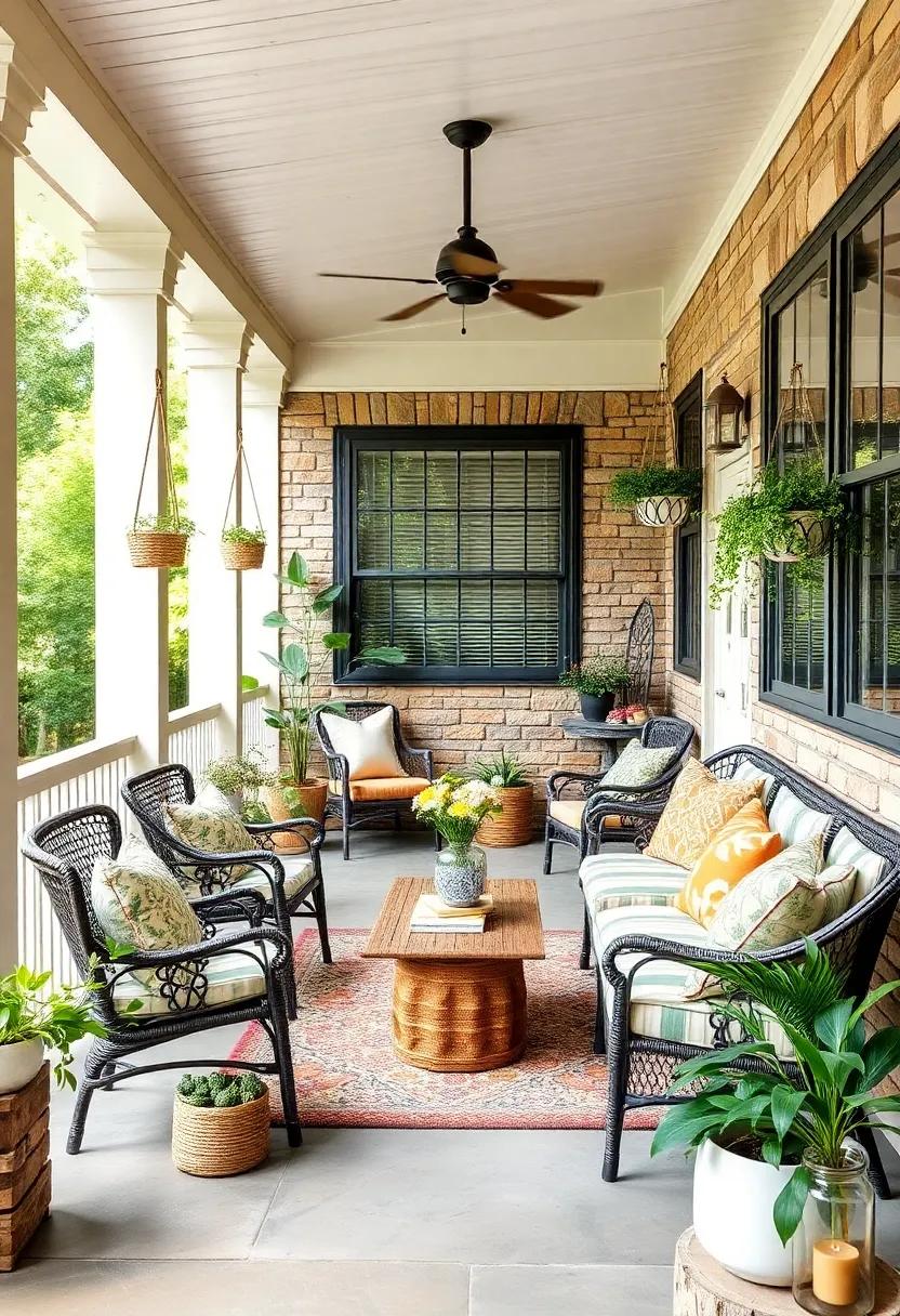 Boho Accessories: Delve into bohemian decor with macramé plant hangers, patterned textiles, and unique knick-knacks to add personality to your porch