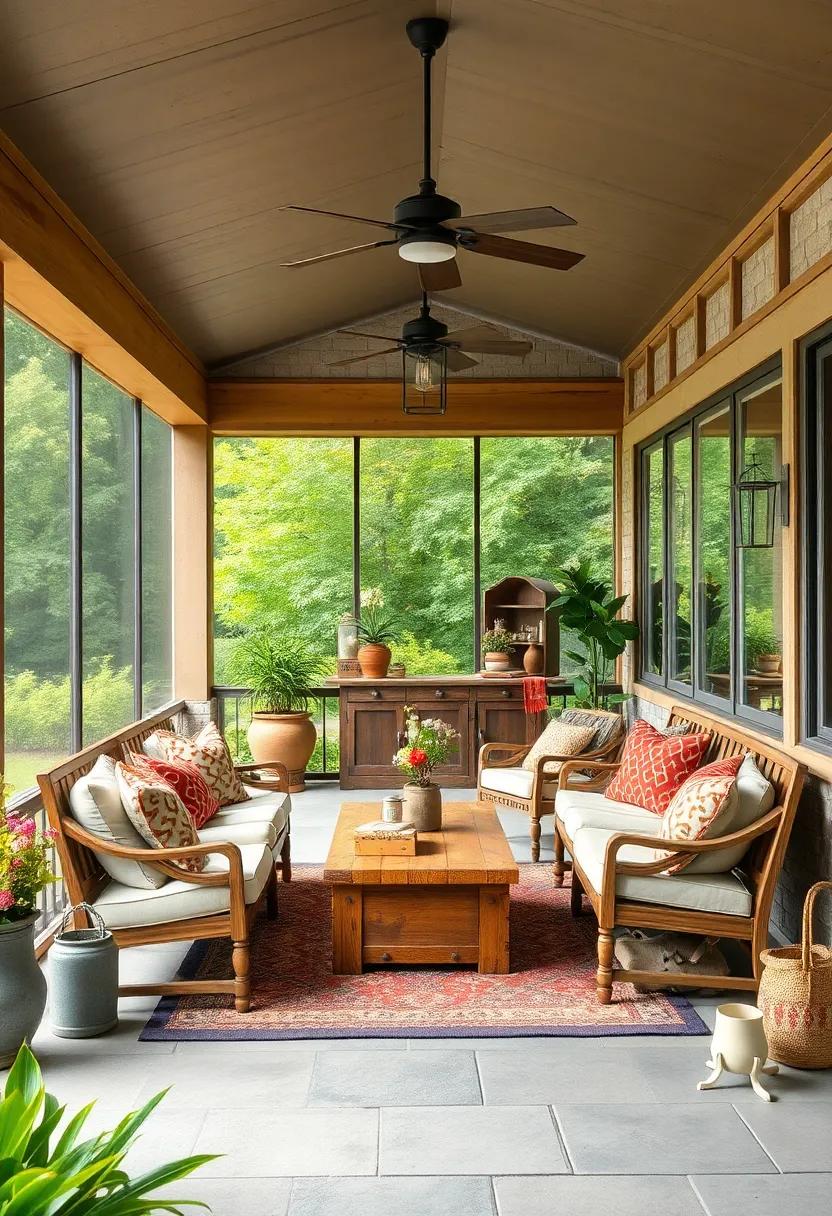 Rustic Farmhouse Vibes: Incorporate reclaimed wood furniture and vintage decor elements to evoke the charm of a rustic farmhouse while enjoying the outdoors