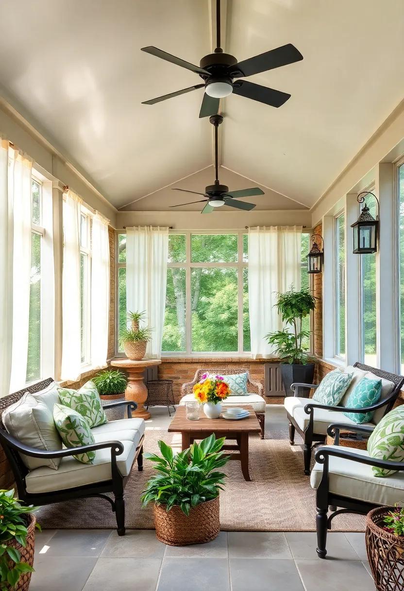 sun-soaked Serenity: Choose sheer curtains or light fabrics for your screens that allow sunlight to filter in while providing shade from harsh rays