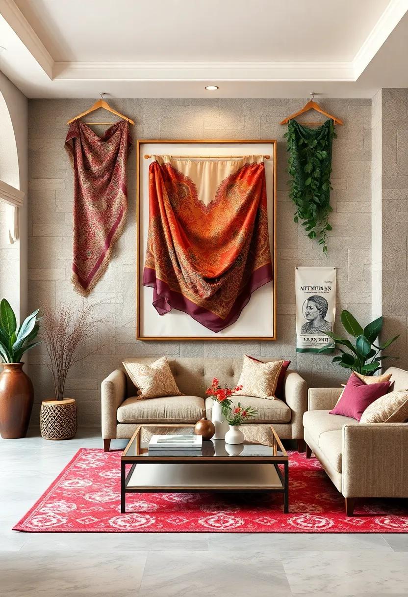 Whimsical silk Scarves: Frame vintage silk​ scarves with intricate designs and⁢ colors for unique wall decor with a touch of femininity