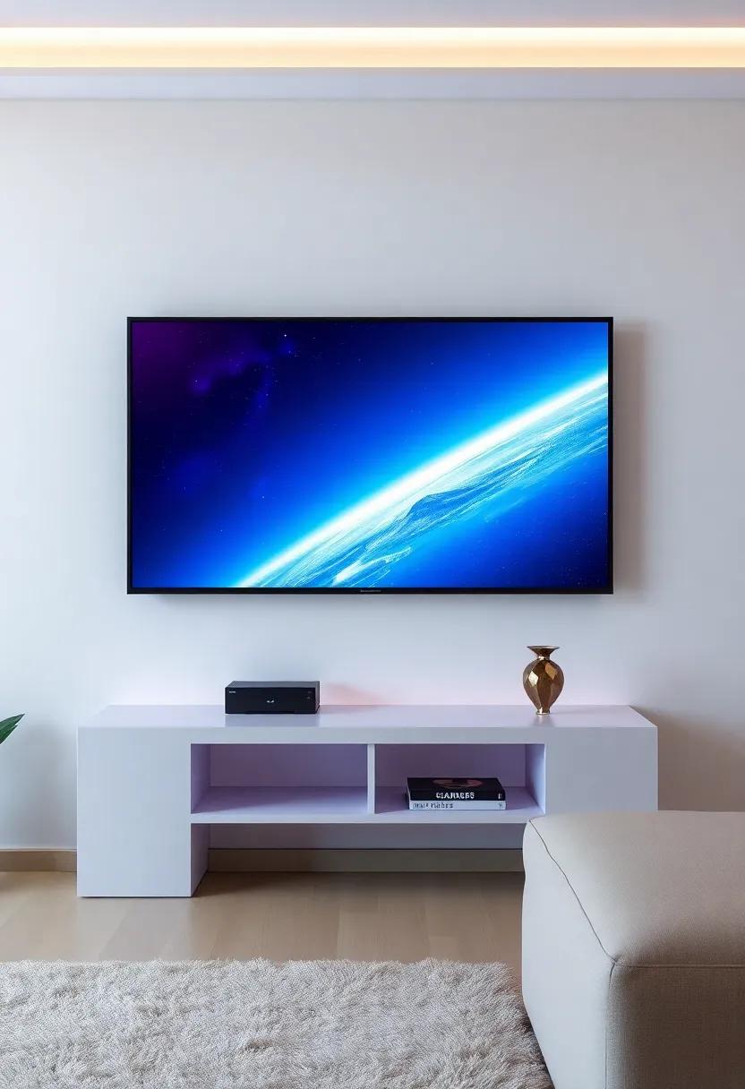 Futuristic Flair: Design a floating TV stand​ with sleek, geometric shapes to add‌ a touch of sci-fi appeal and⁤ modern⁢ aesthetics to your entertainment⁣ area