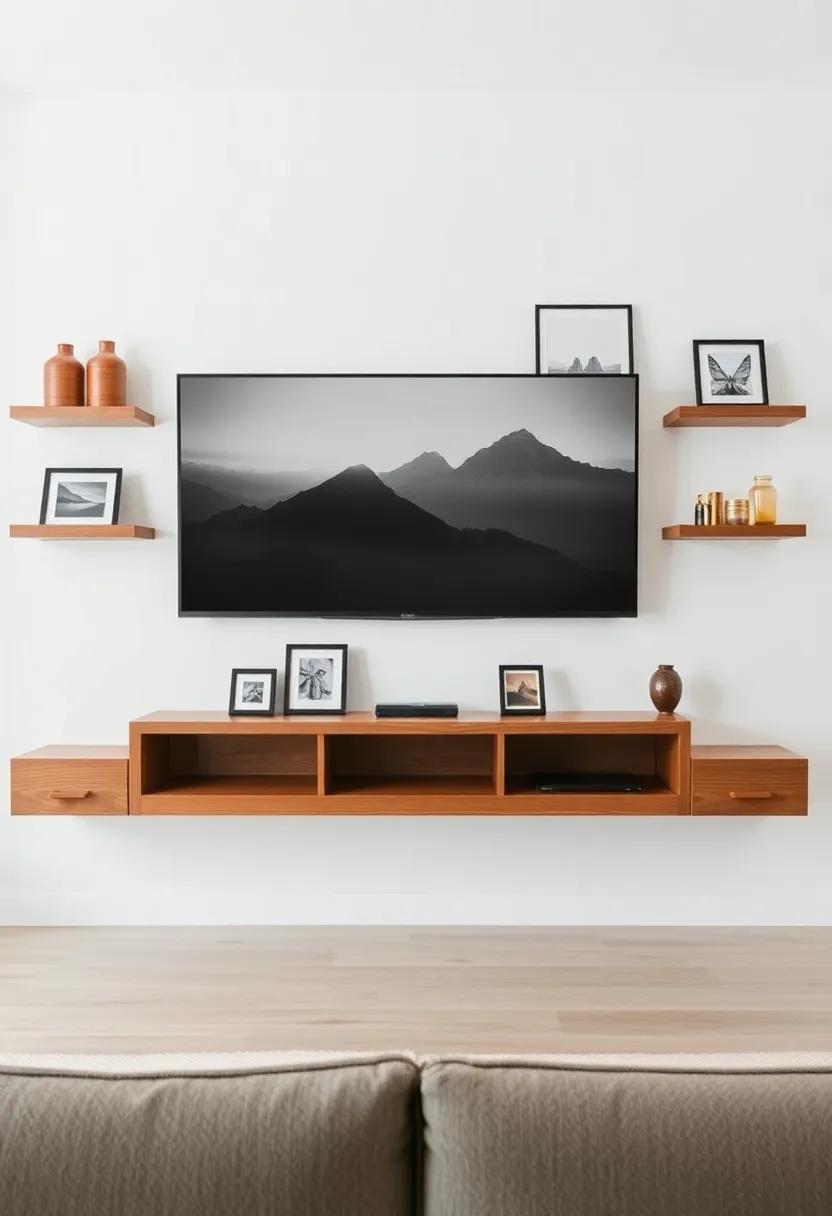 Gallery Wall Integration: Frame your TV with a collection of​ art pieces⁣ or photos on floating shelves⁤ around it, creating a gallery-worthy statement