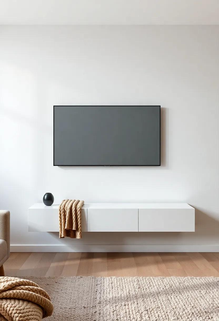 Layered Textures: Use‍ contrasting materials and textures, such as a smooth floating TV stand with a chunky knitted throw or a ‌plush​ rug
