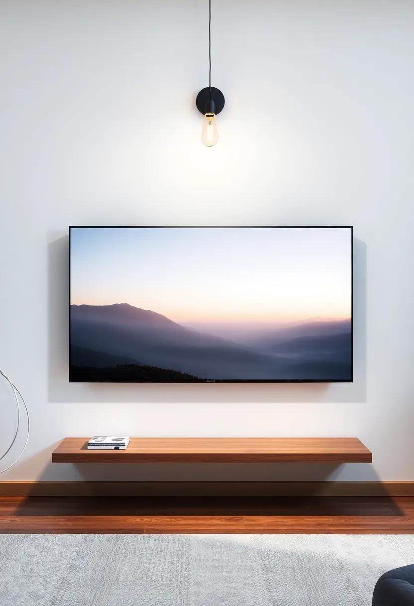 Statement Lighting: Install a chic pendant light or a wall sconce above your floating ‌TV stand to illuminate the area‌ and‌ add an ‍artistic flair