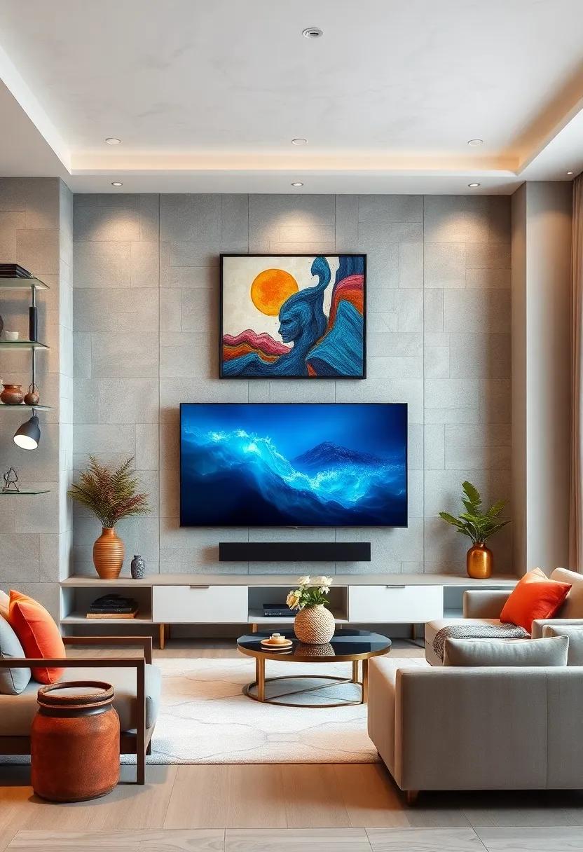 Add a Wall-Mounted Art Piece: Incorporate an eye-catching ⁤piece of wall art that complements your TV and ⁤enhances ⁣the overall aesthetic