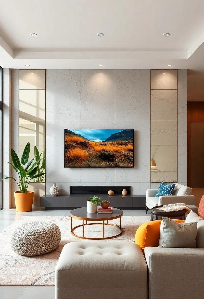 Embrace​ Mirrored Surfaces: Use mirrored panels behind your ⁢TV to reflect light‌ and visually enlarge ‍your space