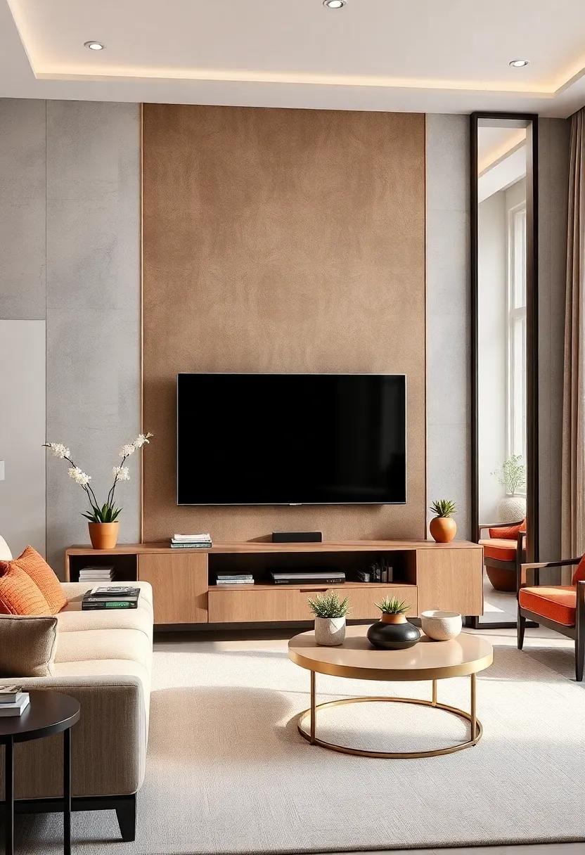 Hang a Large Mirror: Position a ‍large decorative ⁣mirror opposite‌ your TV to‌ double ​the visual impact and enhance‌ the room's brightness