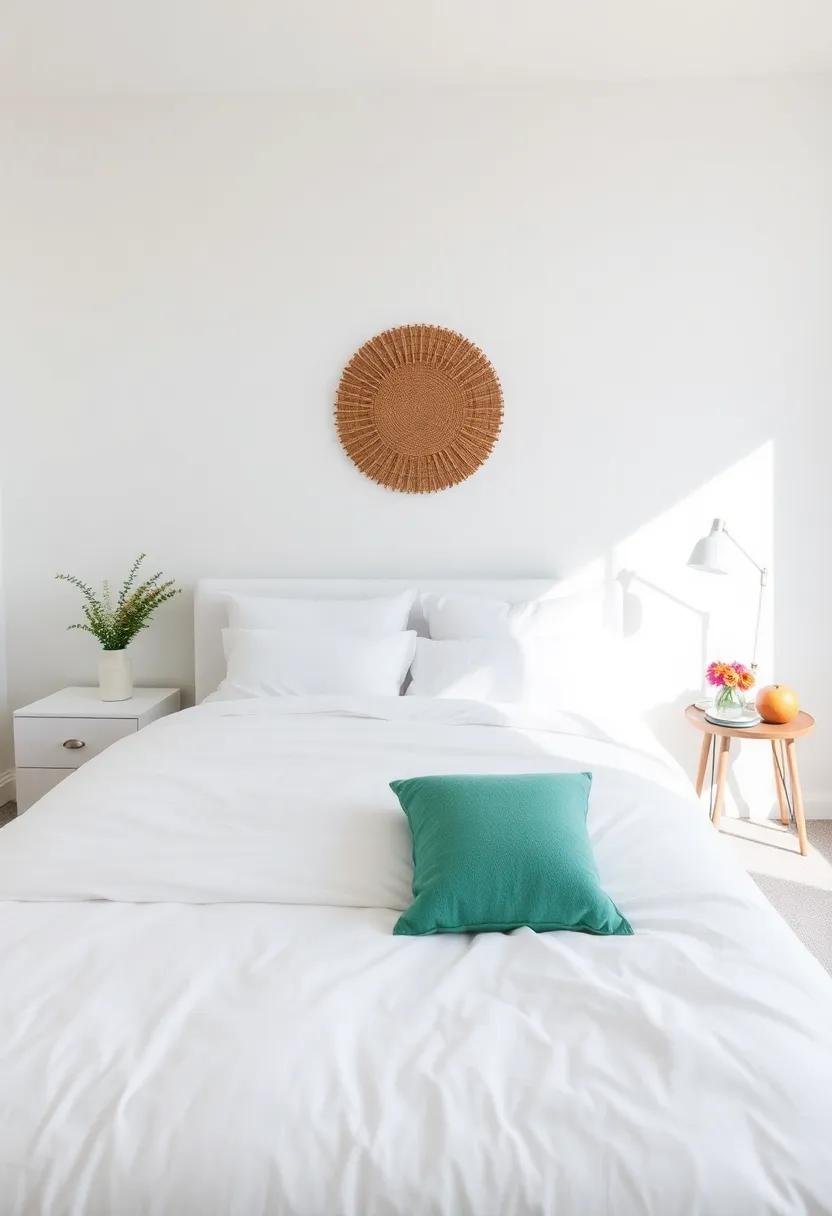 Accents That Pop: Using Colorful Accessories in a White Bedroom Palette