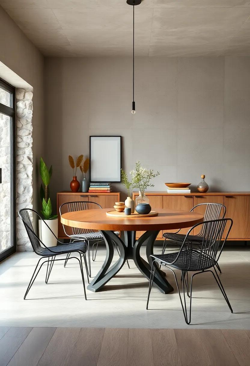 Casual ​Comfort: A sturdy round wood table with simple metal chairs is perfect for casual dining and impromptu gatherings