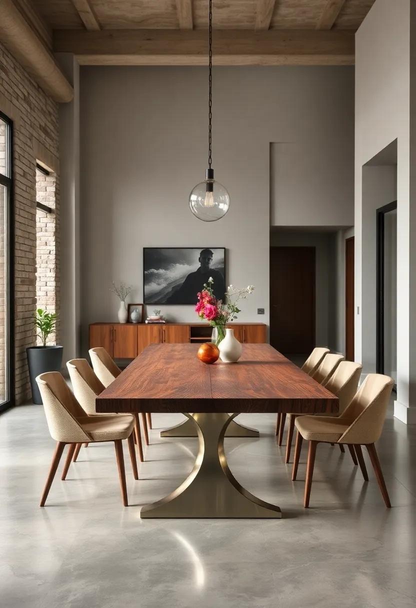 Industrial Elegance: A​ thick wooden table with a polished metal base perfectly marries form and function,‌ perfect for urban loft dining