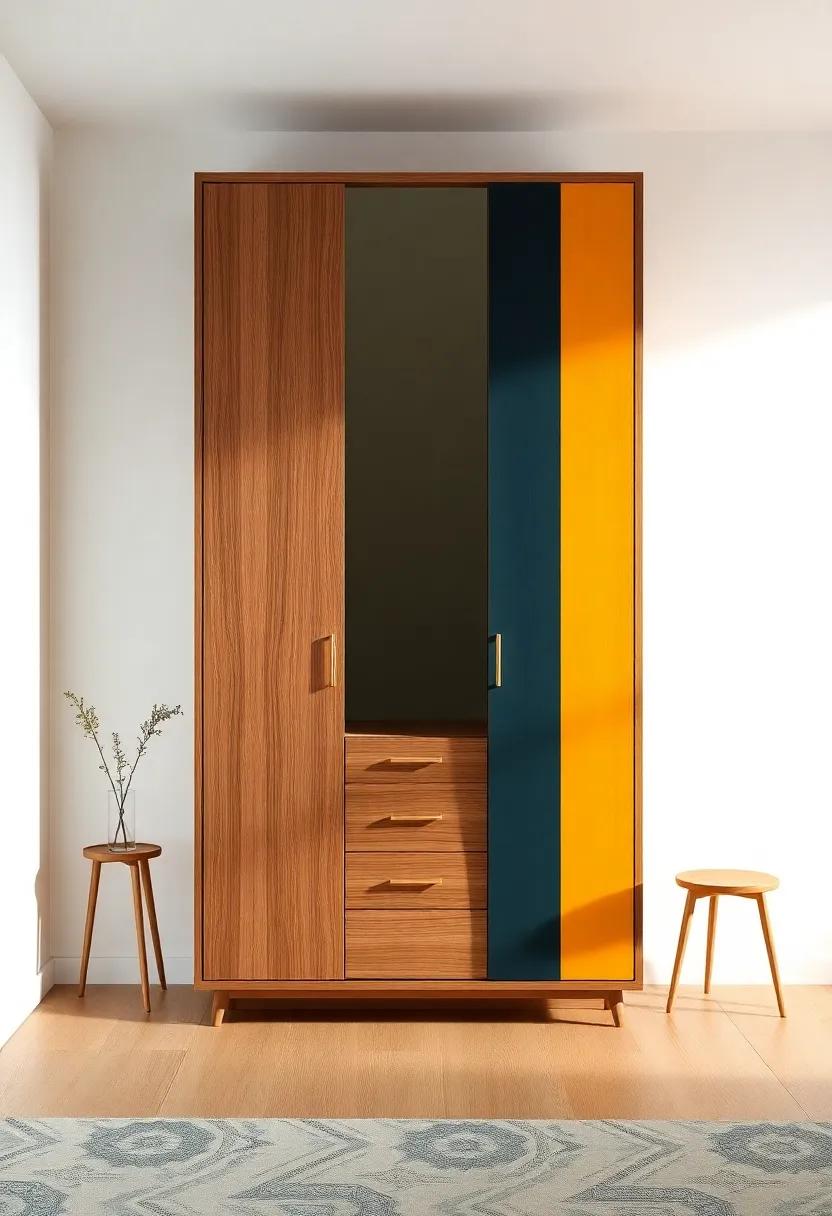 Artsy Asymmetry: A modern wardrobe featuring an asymmetrical design and bold color blocking creates a striking focal point in any space