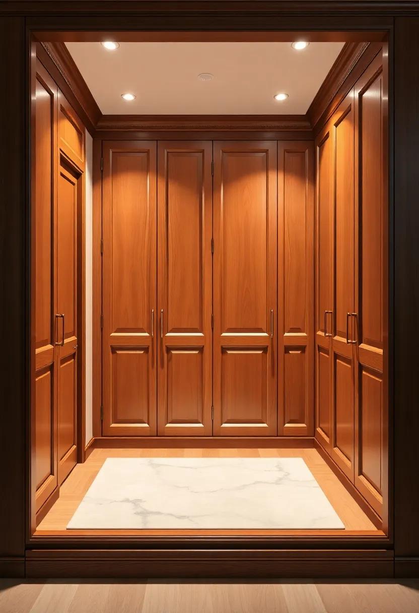 Classic Cherry: A timeless cherry wood wardrobe with polished finishes and brass details offers elegance while ensuring durability for years to come