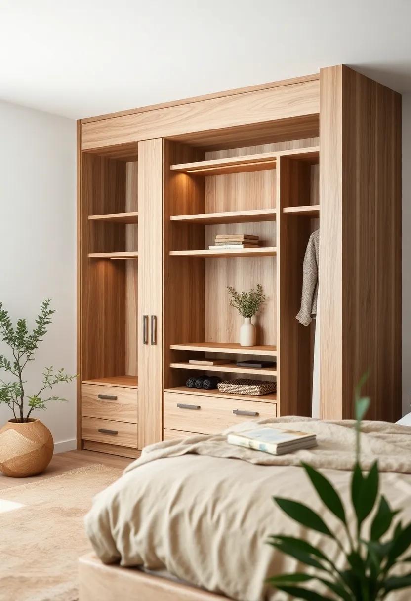 Nature-Inspired: A wardrobe with live-edge shelving and organic shapes blurs the line between indoor and outdoor spaces, enhancing the beauty of natural materials