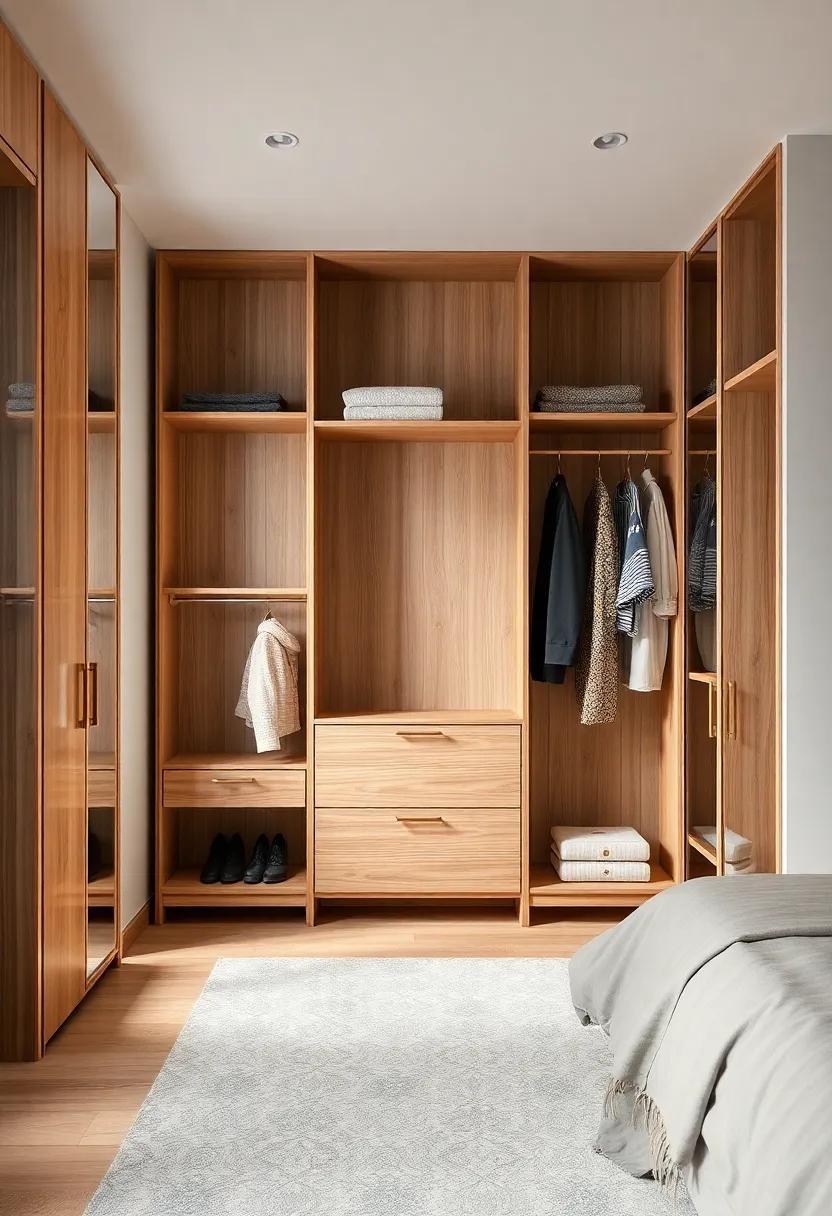 Open Concept: Showcase your favorite outfits with an open wardrobe design that incorporates shelves and hooks for a blend of style and practicality