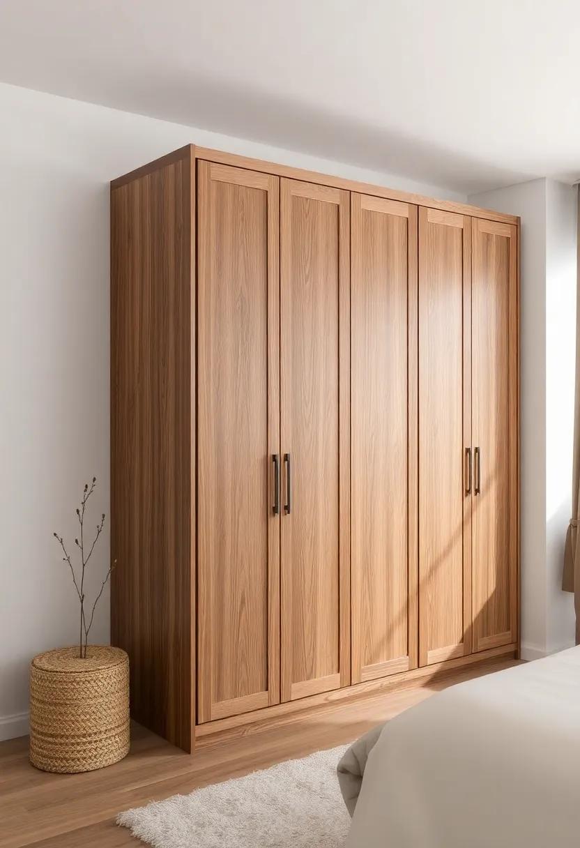 Textured Trends: A wardrobe with a combination of smooth panels and textured elements like rattan or cane for a tactile, layered look