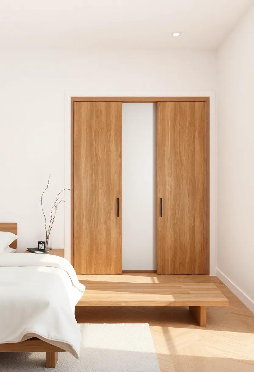 Zen Retreat: A wardrobe designed with sliding doors and natural finishes encourages tranquility and simplicity, perfect for a peaceful ambiance