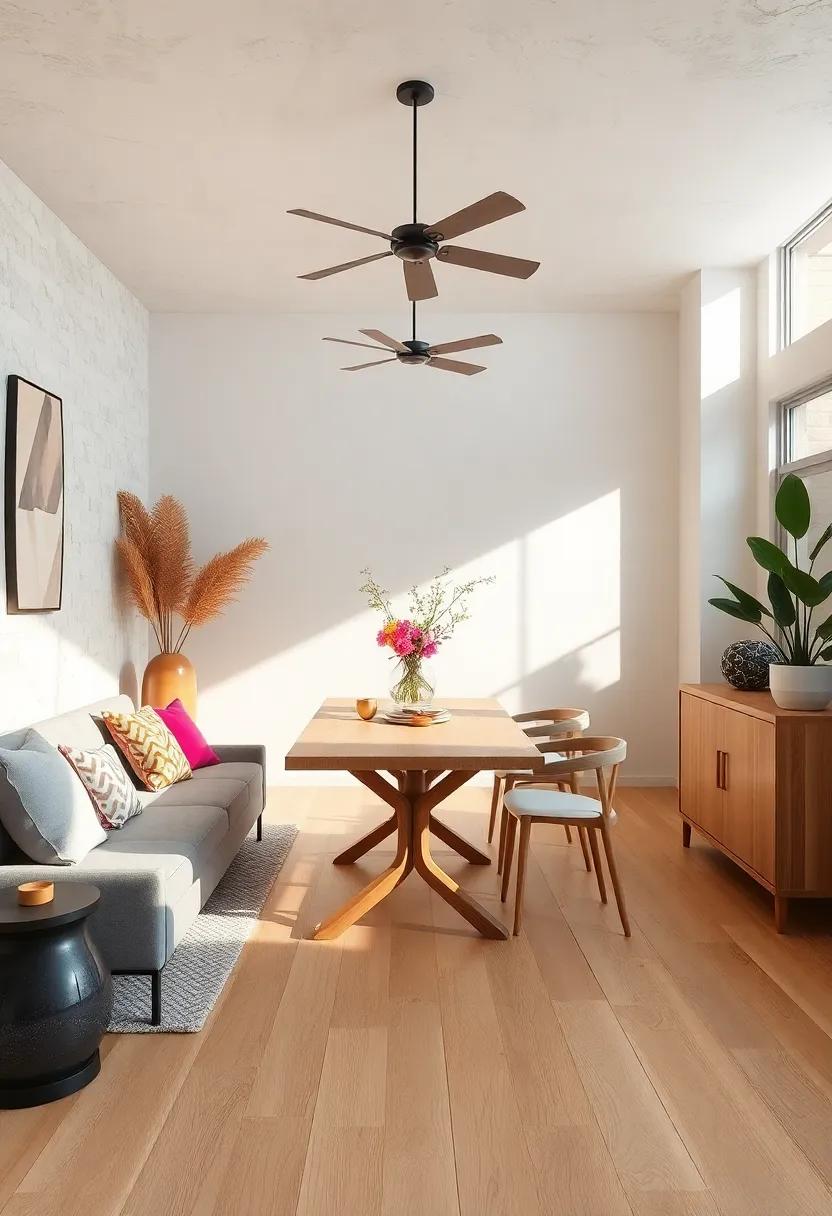 Embrace the Natural Glow: Light-colored wood floors paired with minimalistic decor can create an airy dining atmosphere