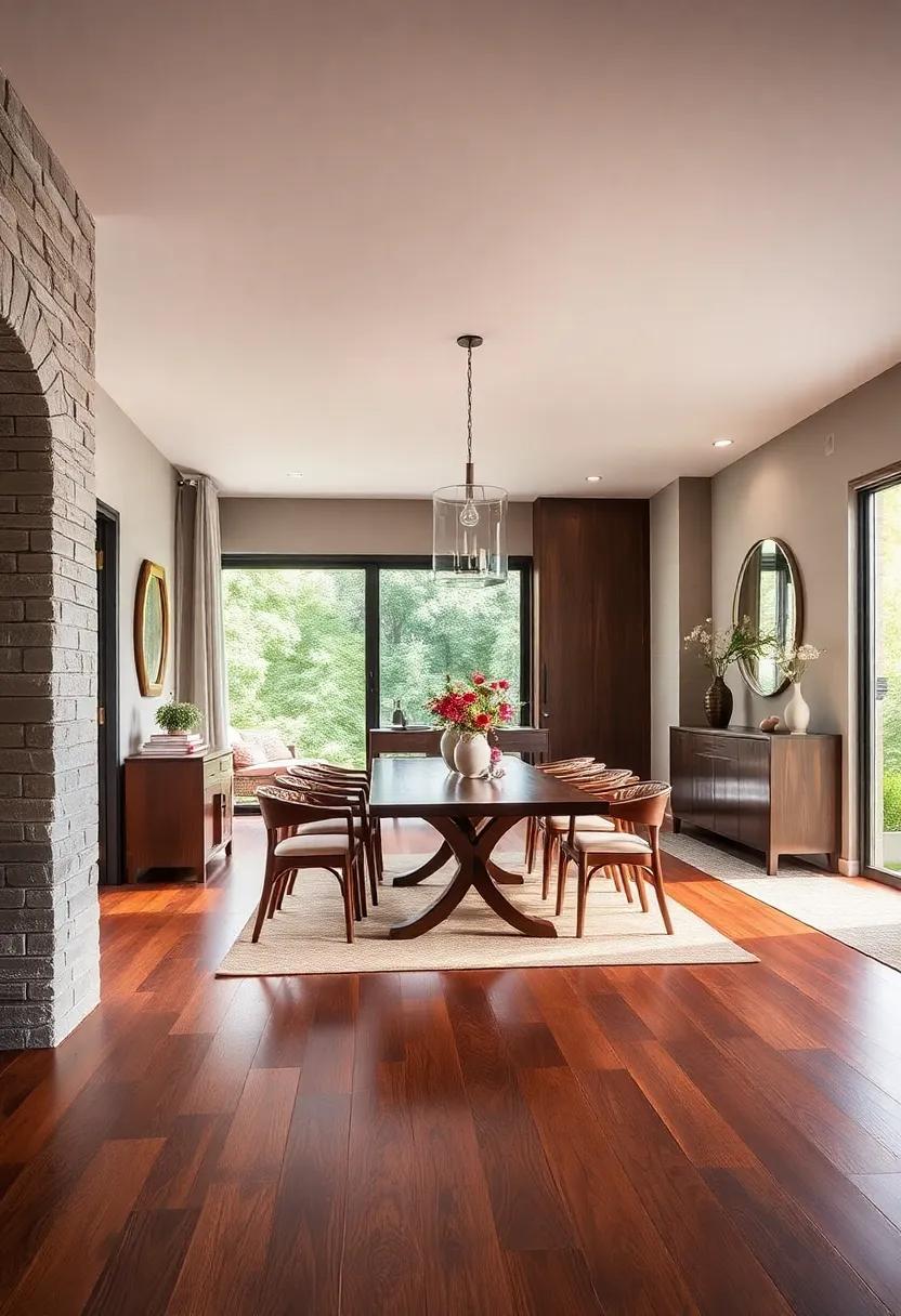 The Allure of Cherry: Rich cherry wood floors bring warmth and elegance, perfect for a formal dining setting