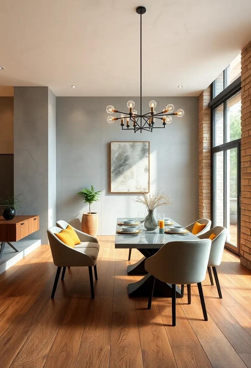 Wood and Stone Blend: Create an enchanting and rustic look by combining wooden floors with stone accents in your dining area