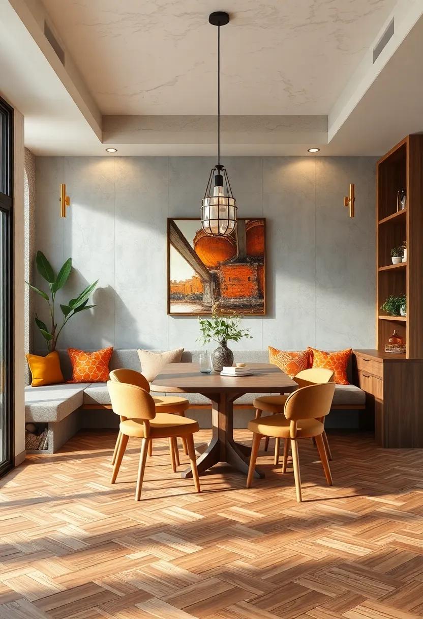 Cozy Corner Nooks: Use hexagonal or planked woods to design inviting seating areas around your dining table