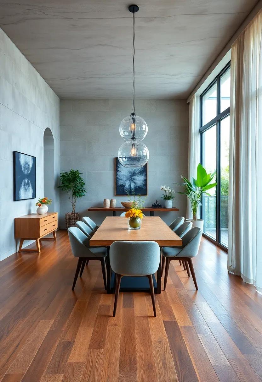 Minimalist Zen: Bamboo flooring offers a sleek, eco-friendly option that blends seamlessly with minimalist dining decor