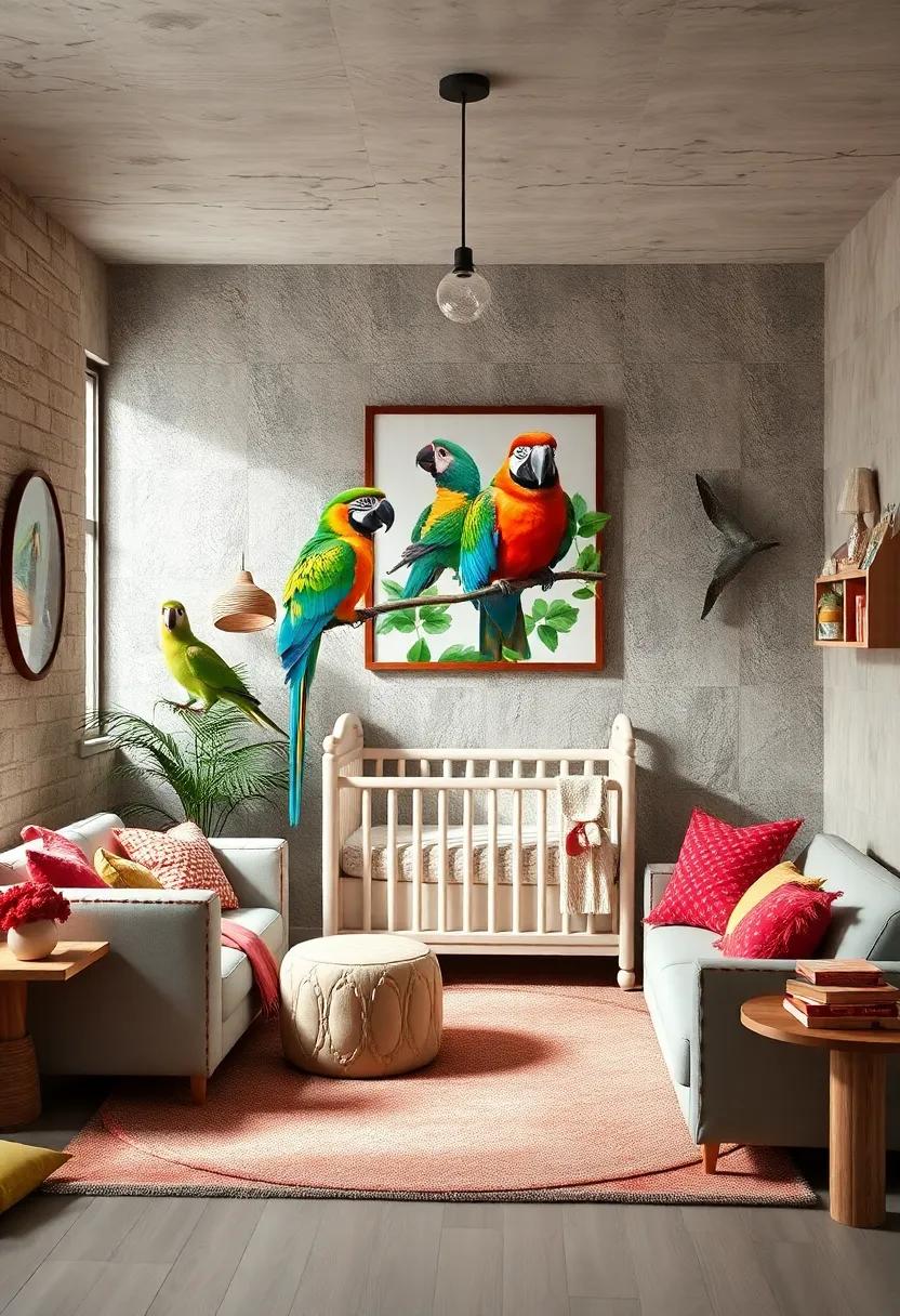joyful Parrots: incorporate colorful parrot artwork for a vibrant touch that encourages creativity and a sense of adventure