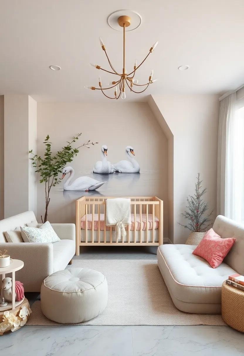 Serene Swans: Feature elegant swan imagery that embodies grace and beauty, creating an atmosphere of calm and poise