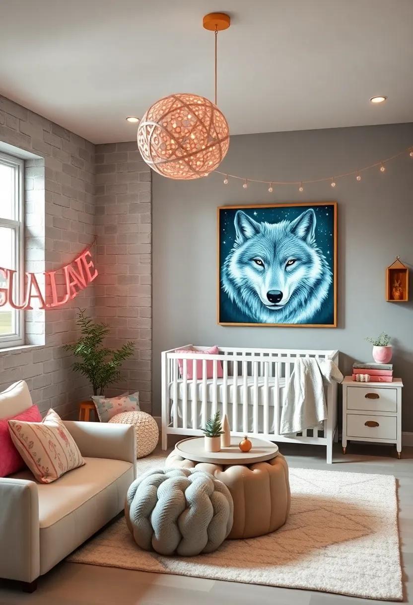 Starlit Wolves: Feature majestic wolf art to inspire resilience and adventure, comforting your little one with dreams of the wild